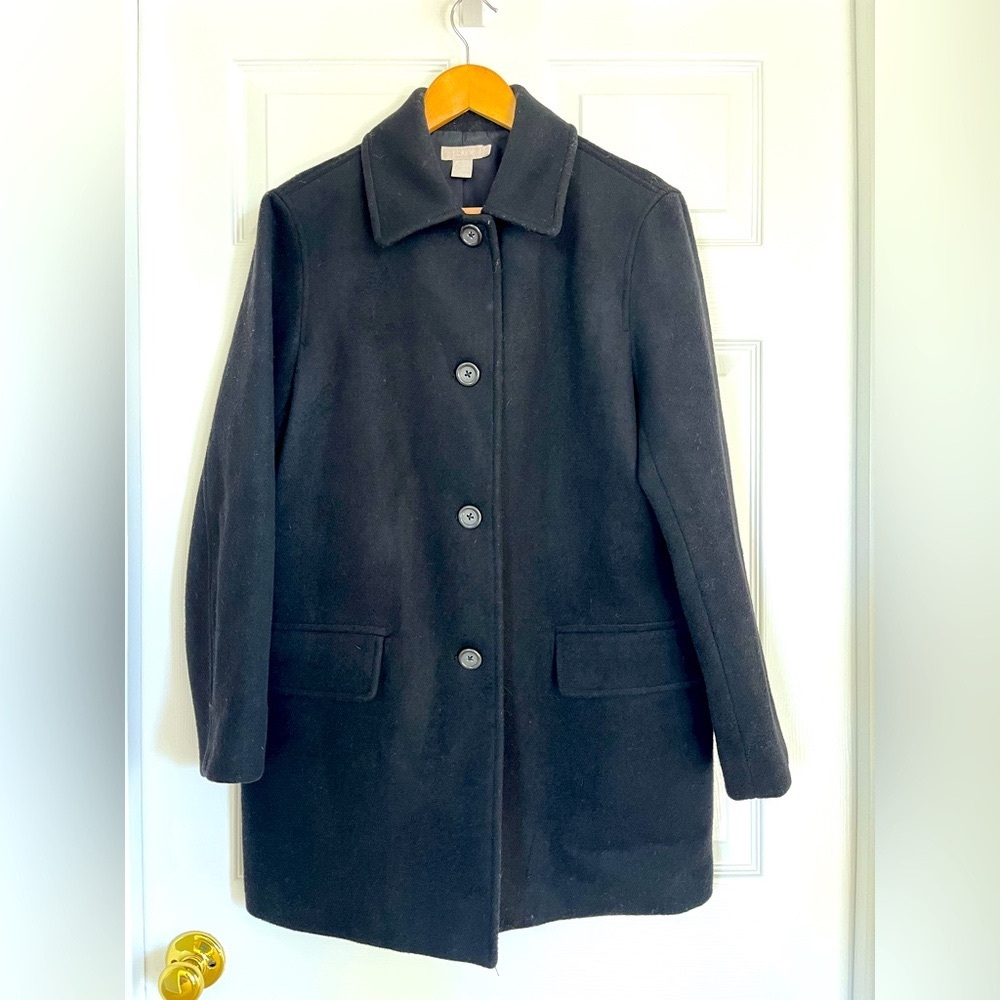 J. Crew Black Wool Blend Pea Button Down Car Coat Sz S Minimalist Classic Sz S